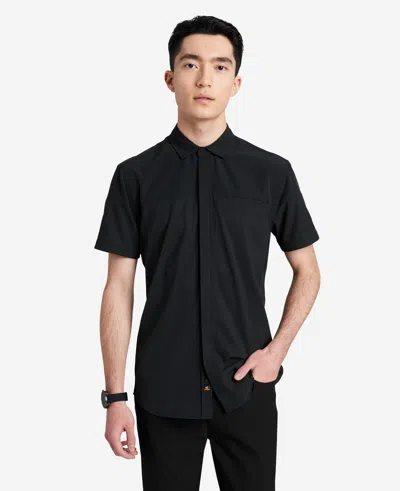 Kenneth Cole Stretch Short Sleeve Button-down Shirt In Black