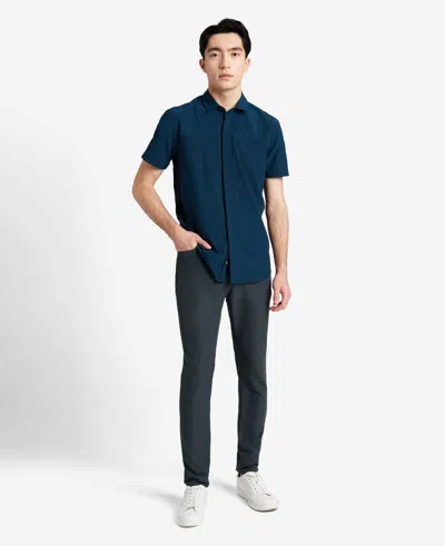 Kenneth Cole Stretch Short Sleeve Button-down Shirt In Blue
