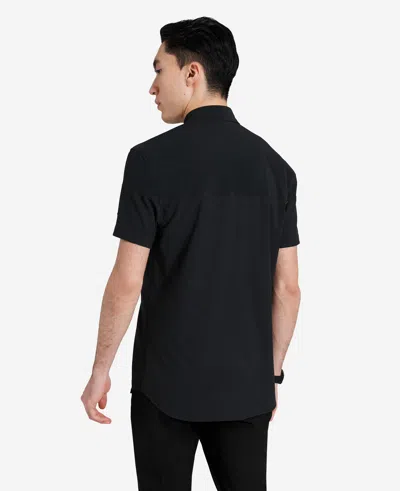 Kenneth Cole Stretch Short Sleeve Button-down Shirt In Black