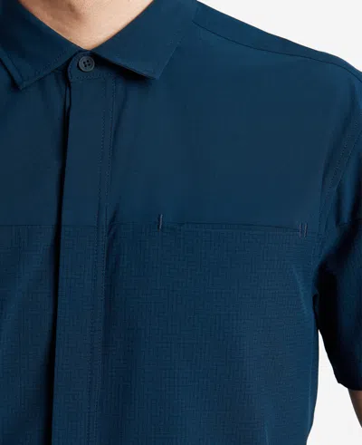 Kenneth Cole Stretch Short Sleeve Button-down Shirt In Blue