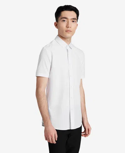 Kenneth Cole Stretch Short Sleeve Button-down Shirt In White