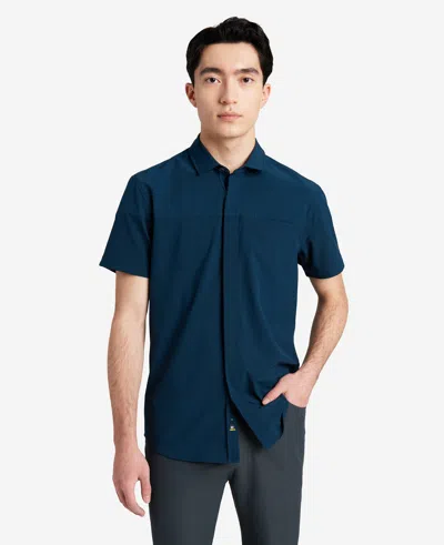 Kenneth Cole Stretch Short Sleeve Button-down Shirt In Blue