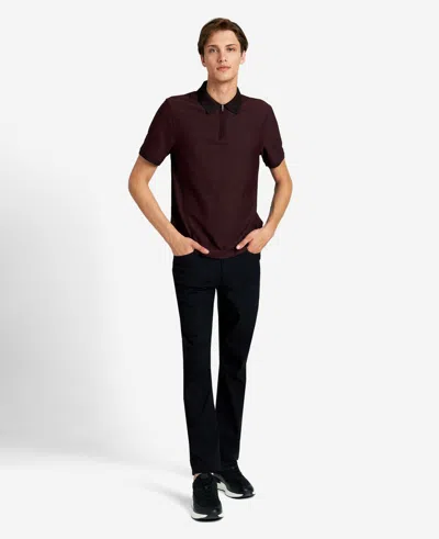 Kenneth Cole Knit Zip Polo In Brown