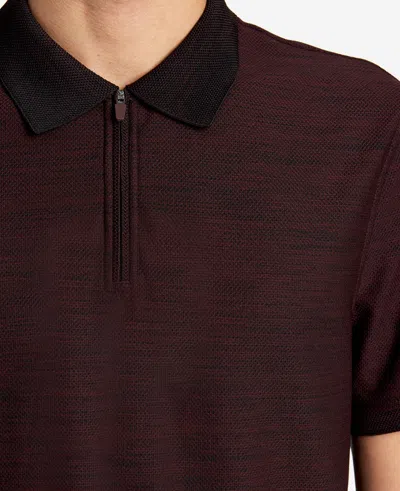 Kenneth Cole Knit Zip Polo In Brown