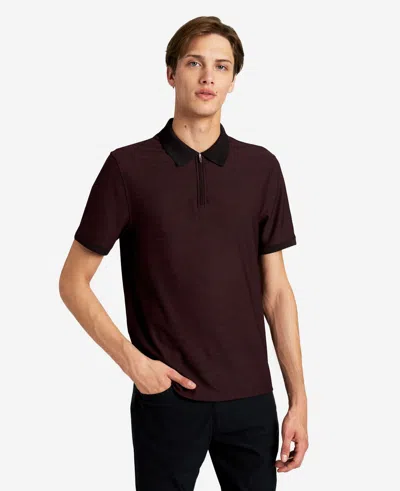 Kenneth Cole Knit Zip Polo In Brown