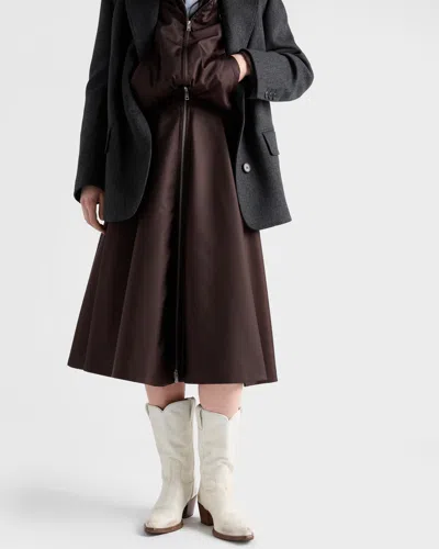 Prada Re-nylon Zip-front Midi Skirt In Brown