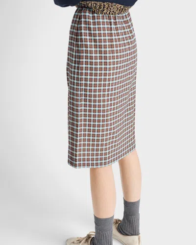 Prada Checked Stretch Georgette Midi Skirt In Multi