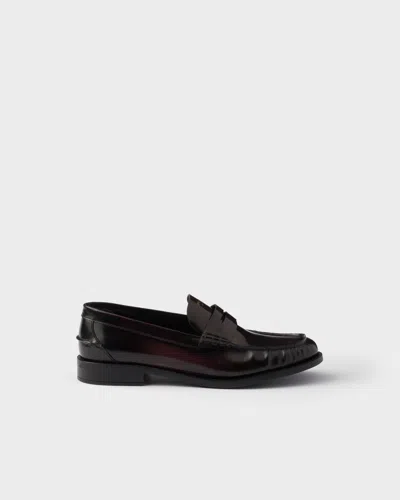 Prada Leather Ruched Penny Loafers In Brown