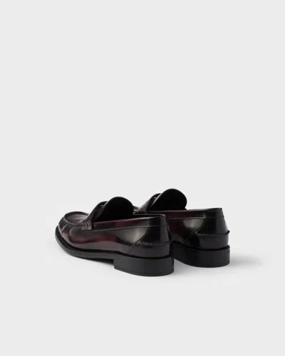Prada Leather Ruched Penny Loafers In Brown
