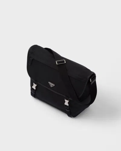 Prada Triangle Logo Re-nylon And Saffiano Leather Shoulder Bag In Black
