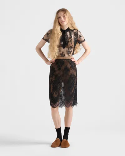 Prada Pizzo Lace Sheer Skirt In Black