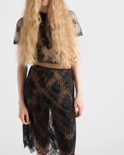 Prada Pizzo Lace Sheer Skirt In Black