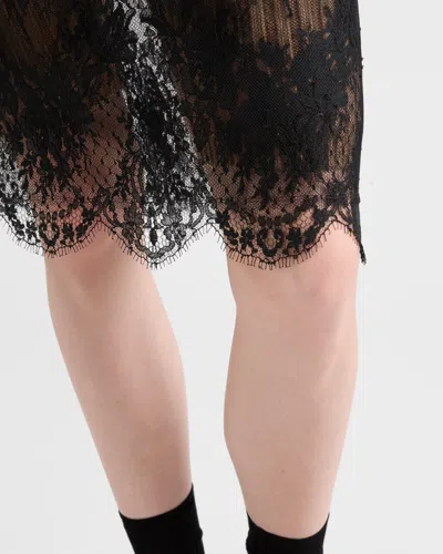 Prada Pizzo Lace Sheer Skirt In Black