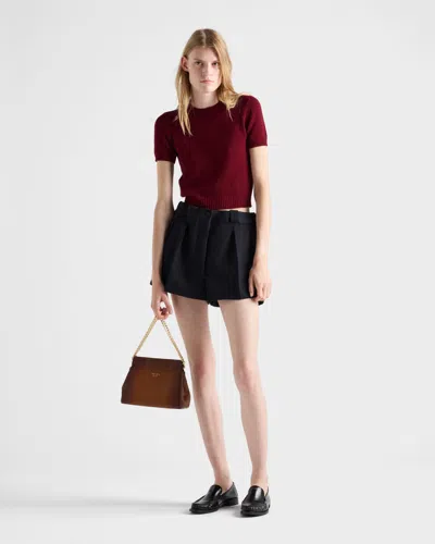 Prada Short Sleeve Cashmere Sweater In Burgundy