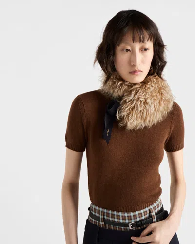 Prada Short Sleeve Cashmere Sweater In Brown