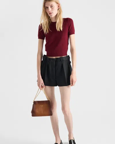 Prada Short Sleeve Cashmere Sweater In Burgundy