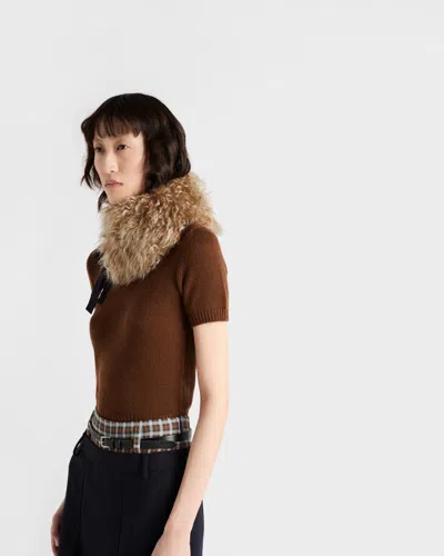 Prada Short Sleeve Cashmere Sweater In Brown