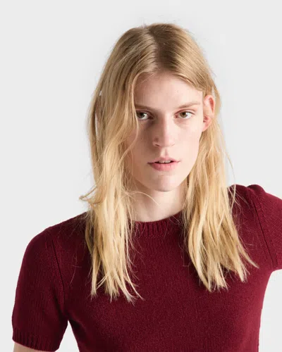 Prada Short Sleeve Cashmere Sweater In Burgundy