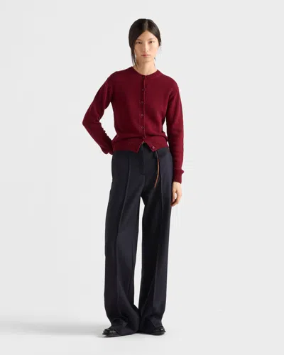 Prada Cashmere Crewneck Cardigan In Burgundy