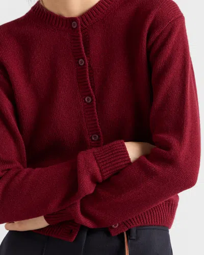 Prada Cashmere Crewneck Cardigan In Burgundy