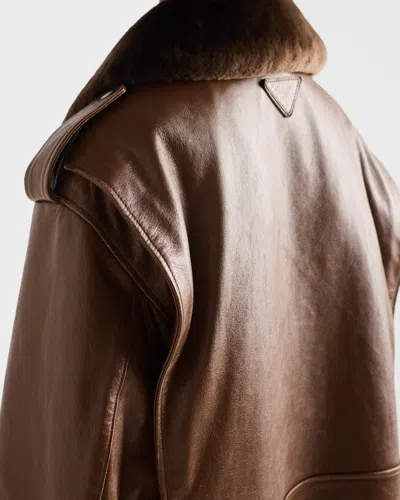 Prada Shearling-collar Leather Jacket In Brown