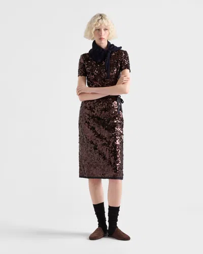Prada Embroidered Sequin Skirt In Metallic