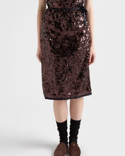 Prada Embroidered Sequin Skirt In Metallic