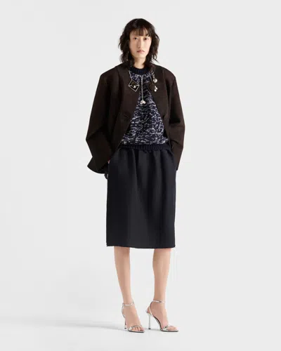Prada Chevron Wool Midi Skirt With Bow Detail In Blue
