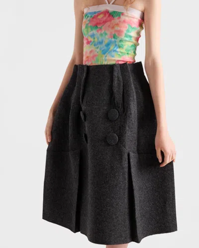 Prada Shetland Wool Midi Skirt In Gray