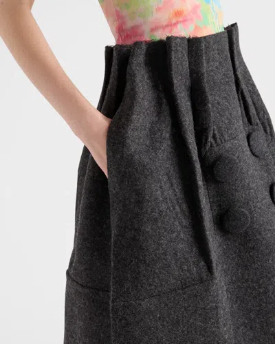 Prada Shetland Wool Midi Skirt In Gray