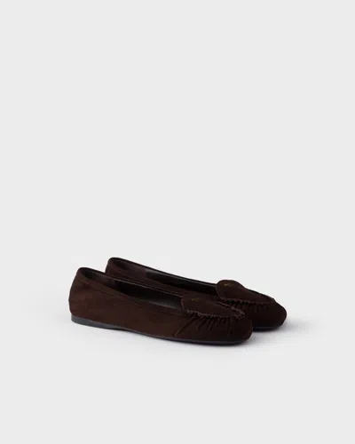 Prada Suede Loafers In Brown