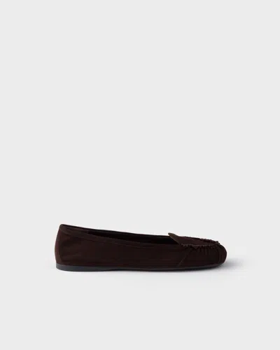 Prada Suede Loafers In Brown