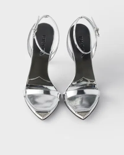 Prada Silver Metallic Leather High Sandals In Silver