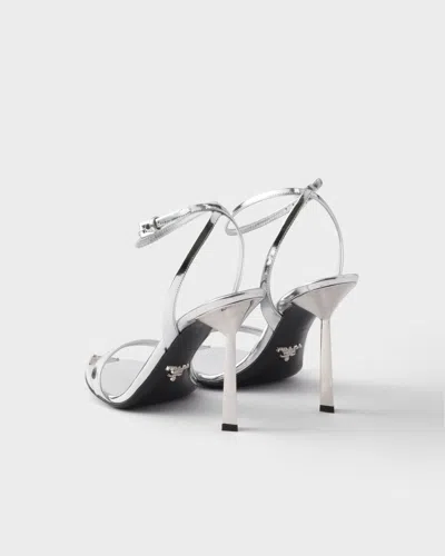 Prada Silver Metallic Leather High Sandals In Silver