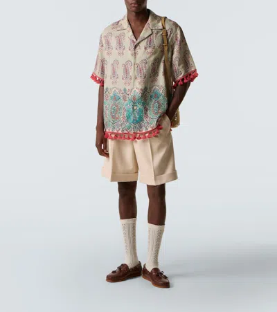 Valentino Paisley Linen Bowling Shirt In Multi