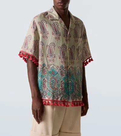 Valentino Paisley Linen Bowling Shirt In Multi