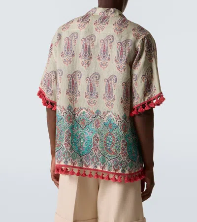 Valentino Paisley Linen Bowling Shirt In Multi