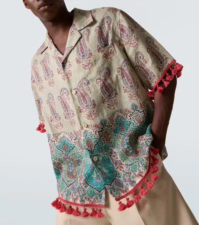 Valentino Paisley Linen Bowling Shirt In Multi