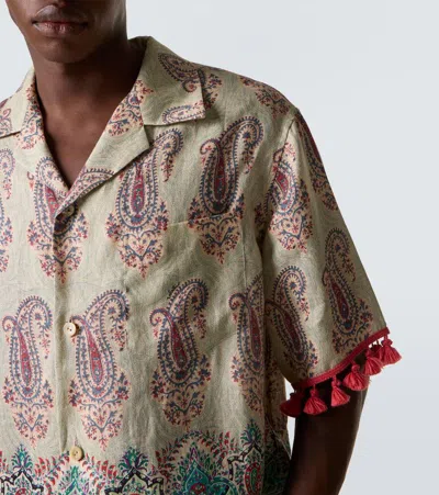 Valentino Paisley Linen Bowling Shirt In Multi