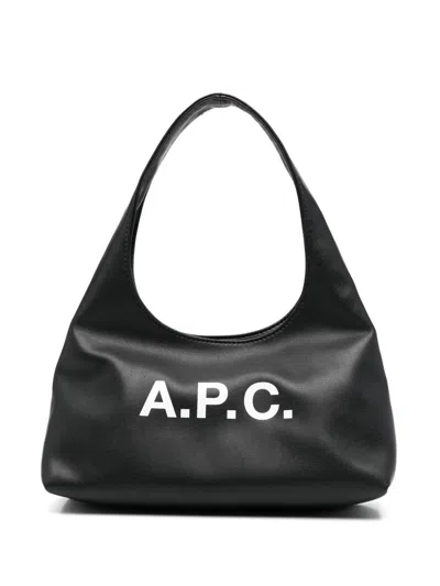 Apc Rounded Silhouette Shoulder Bag With Bold Logo In Black