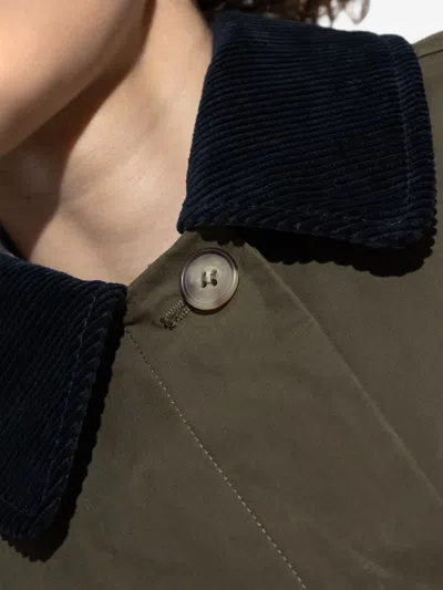Apc A.p.c. Cropped Olive Green Coat With Corduroy Collar In Green