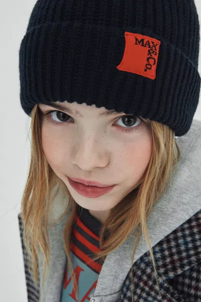 Max & Co Wool Blend Beanie With Patch In Blue
