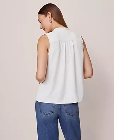 Ann Taylor Ruffle Sleeveless Blouse In White