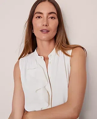 Ann Taylor Ruffle Sleeveless Blouse In White