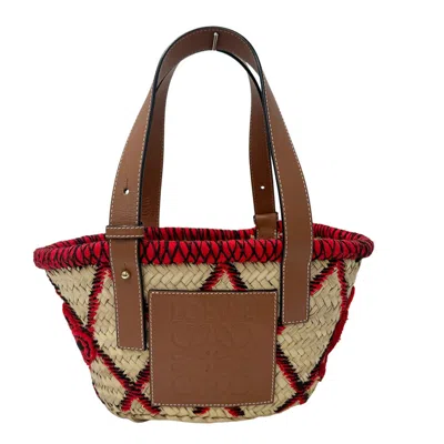 Pre-owned Loewe Red Color Yellow Straw Basket Shoulder Bag ()