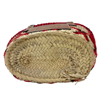 Pre-owned Loewe Red Color Yellow Straw Basket Shoulder Bag ()
