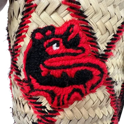 Pre-owned Loewe Red Color Yellow Straw Basket Shoulder Bag ()