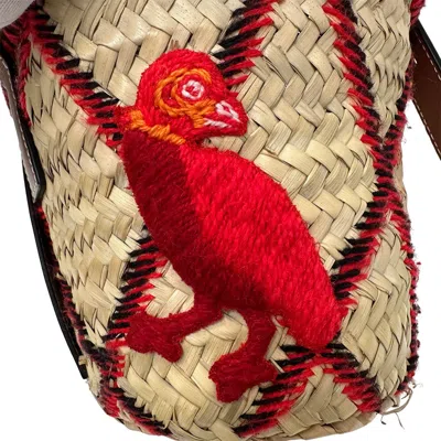 Pre-owned Loewe Red Color Yellow Straw Basket Shoulder Bag ()