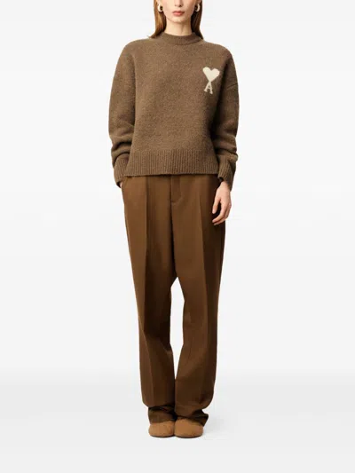 Ami Alexandre Mattiussi Brown Alpaca Ami De Coeur Crewneck Sweater Brown In Brown