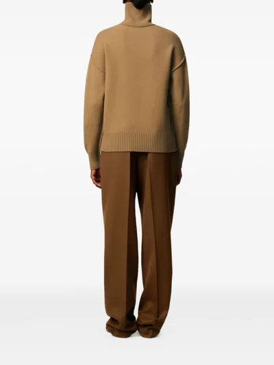 Ami Alexandre Mattiussi Brown Wool Ami De Coeur Funnel Neck Sweater Brown In Gold